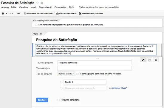 Preencha descrição e perguntas