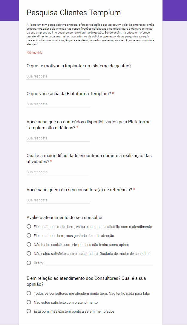 Questionário pronto com 10 perguntas sobre atendimento ao cliente